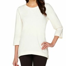 Denim  Co. Size 1X Natural 3/4 Sleeve Knit Top with Hi-Low Hem