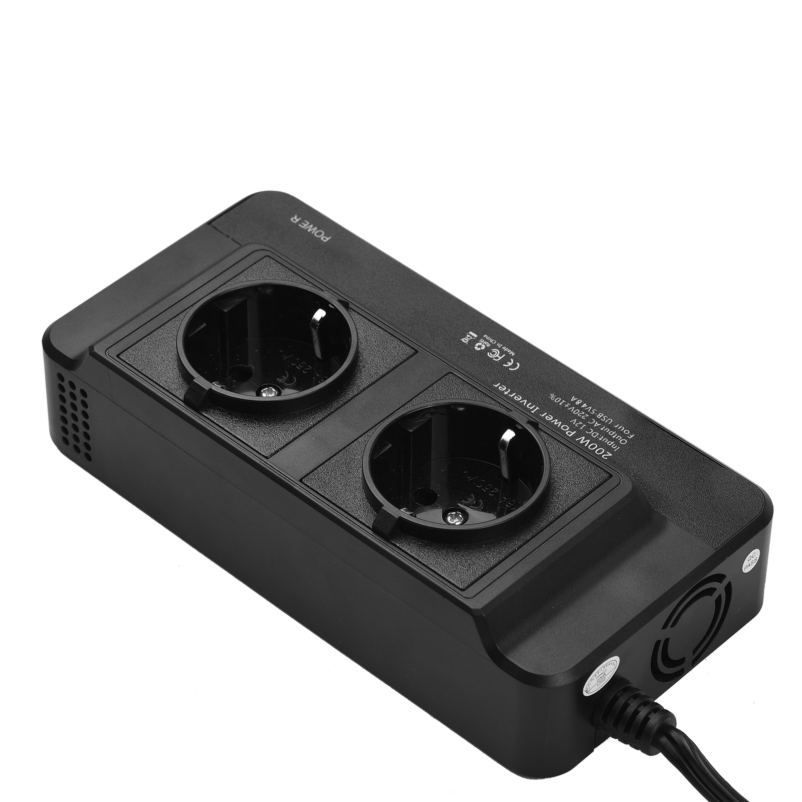 Convertidor de 200 W para automóvil a CA con 2 salidas de CA 4 USB W4T9