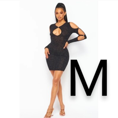 🆕Black Cut Out Diamond Gemstone Detail Long Sleeve Mini Dress