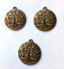 10 Antique Brass TREE of LIFE Charms Pendants 25mm w/ loop SteamPunk (No-nickel