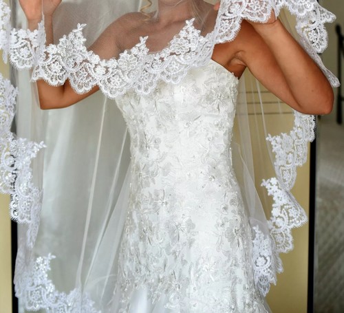Abito da sposa a Sirena con Ricami In pizzo Più Scarpe più velo | eBay