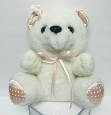 UNBRANDED White BEAR Pink Bow Polka Dot Ears Paws 8  Plush Stuffed