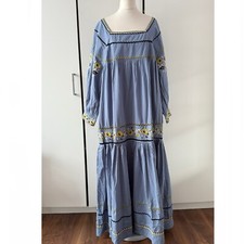Free People Wonder Why Midi Dress S Blue Embroidered Floral Boho