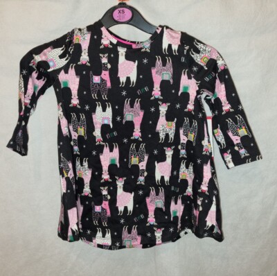 (AB) Brandneu mit Etikett wunderschönes schwarz pinkes F&F Weihnachten Lama Kleid Alter 18 24 Monate 
