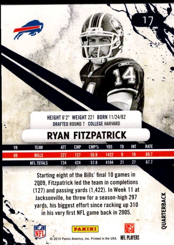 2010 Panini Rookies & Stars Ryan Fitzpatrick Buffalo Bills #17 - Image 2 of 2