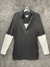 Christopher & Banks Sweater Women Medium Black White Lined Shawl Collar Pullover