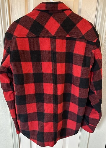 Dickies Mens Med Red/Black Buffalo Plaid Full Button Long Sleeve Fleece Jacket - Picture 2 of 5