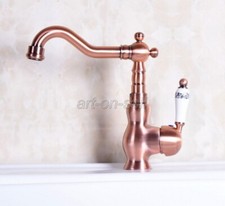 Red Copper Bathroom Vessel Basin Sink Single Handle/Hole Faucet Mixer Tap anf137