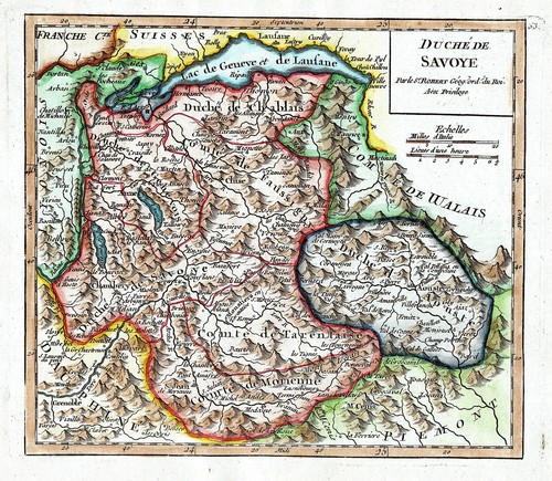 ITALY FRANCE SAVOY "Duche de Savoye" 1749 Robert de Vaugondy ORIG. ANTIQUE MAP