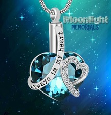 New Always in My Heart Crystal Cremation Urn Keepsake Ashes Memorial Necklace