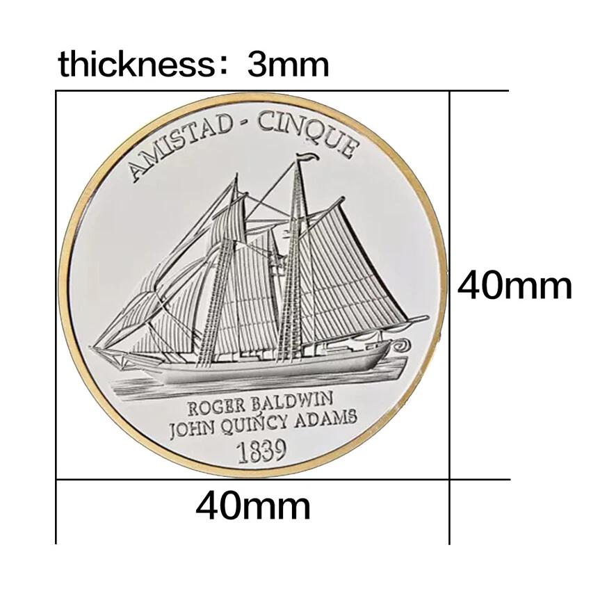 50PCS Commemorative USA Challenge Coin Gold &Silver 1839 Civil War Boat Amistad - Image 2 of 4