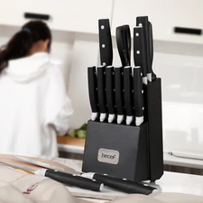 14Pcs Kitchen Knife Set with Premium Wooden Block Stainless Steel Chef Knives