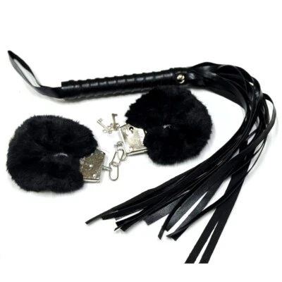 STYLEX PARTY Sexy Whip Bondage Set Fluffy Handcuffs Roleplay Bedroom Fun Teaser
