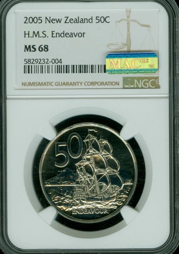 2005 NEW ZEALAND 50 CENTS NGC MS68 2ND FINEST MAC SPOTLESS 3,000 MINTED *