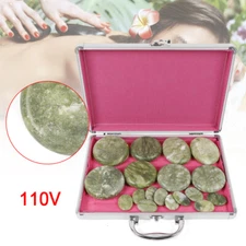 16Pcs Natural Jade Heated Warmer Hot Massage Stones Kit SPA Heating Rock Therapy