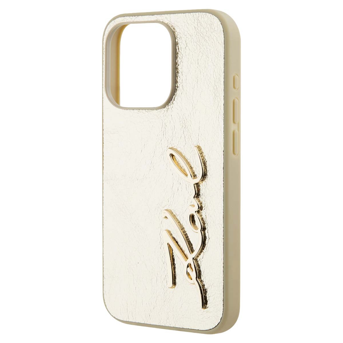Coque iPhone 15 Pro Max antichoc en PU froissé doré avec logo - 4