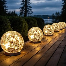 Outdoor Waterproof Crackle Glass Solar Ball L...
