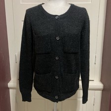 Gap Alpaca Wool Blend Women  s Size M Charcoal Black Pocket Cardigan Sweater