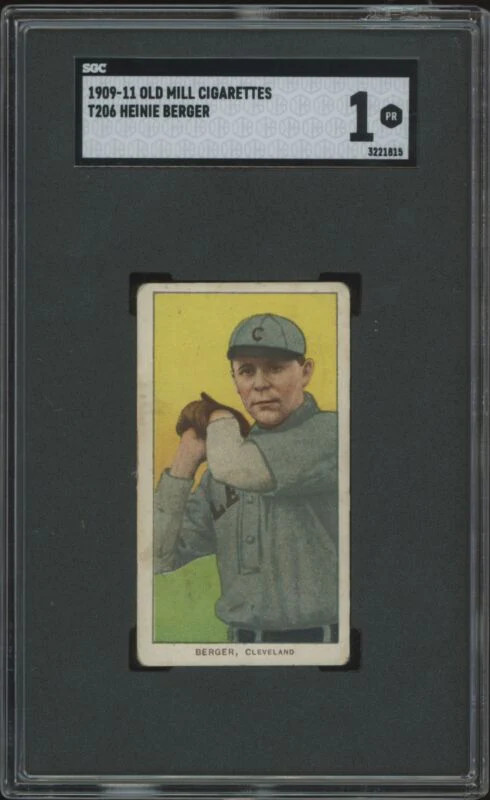 1909 T206 HEINIE BERGER POOR POLAR BEAR BACK SGC 1 BASEBALL CLEVELAND NAPS