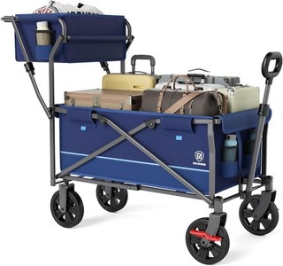 Blue Transport Cart Shopping Basket with Cup Holder Side Pocket 100kg Capacity