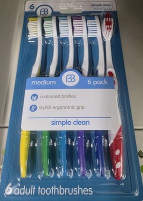 Adult Toothbrushes Set of 2ea Medium 6 Pack Assorted Colors by Brush Buddies 