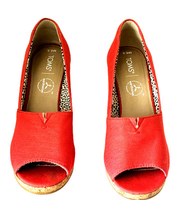 Tom's Paprika Colored Women's Earthwise Open Toed Espadrille Heels, Size 8.5