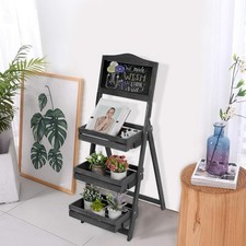 Folding Wood A-Frame Pavement Chalkboard With 3 Tier Ladder Plant Stand Shelf UK