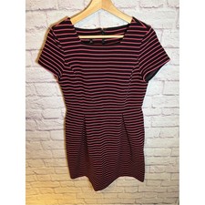 Talbots Women's Dress 6P Black Pink Striped A Line Short Sleeve Knit Stretch