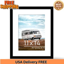 11x14 Picture Frame with 8x10 Mat Black with Mat or 11x14 Without Mat, Black