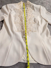 Vintage Karen Miller New York Blazer Jacket Womens 10 Ivory Button Lined Beaded
