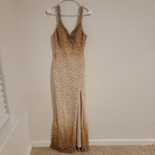 Y2K Vintage City Triangles Womens Size 9 Lace Ombre Floral Prom Dress Tan