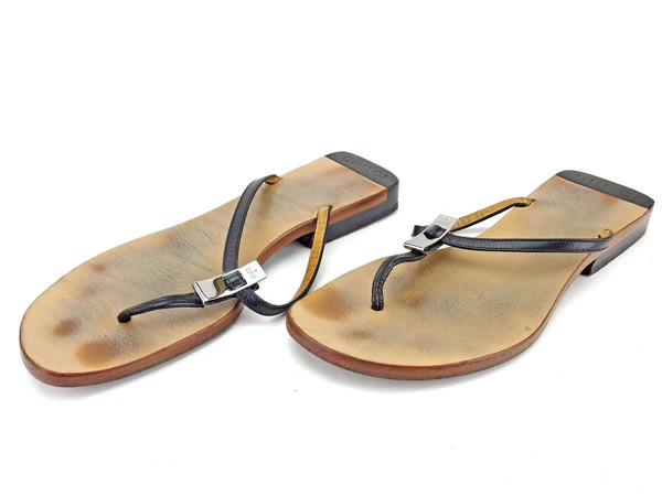 GUCCI Sandals Shoes Women's #36 Half C Black x Silver Leather T13105 Brand High thumbnail 3