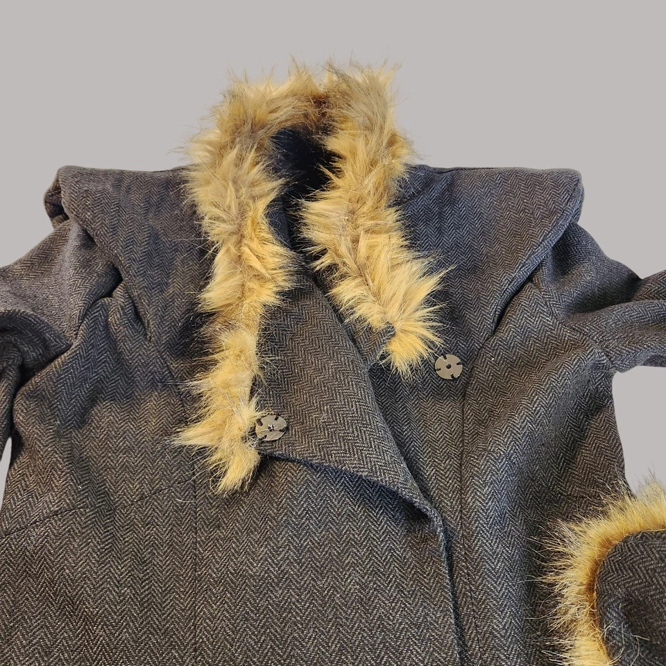 Abrigo largo vintage espiga imitación piel ribete botón gótico grunge punk años 80 boho Foto 3 de 4