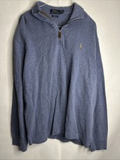 Polo Ralph Lauren 1/4 Zip Mens XL Blue Estate Rib Jumper Pullover Sweater Preppy