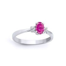 18ct White Gold Jewelco London Diamond Pink Sapphire Trilogy Engagement Ring 6mm