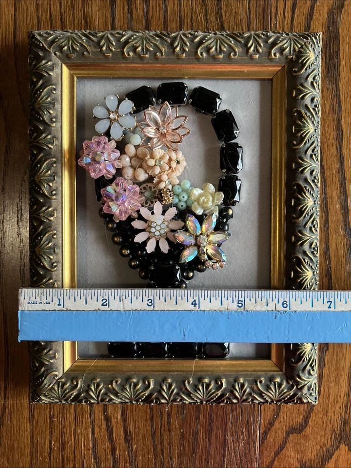 Vintage Contemporary jewelry art framed OOAK handmade shabby chic cottagecore