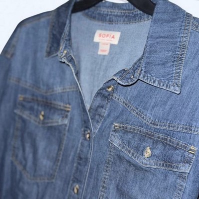 Sofia Jeans by Sofia Vergara Denim Oversized Boyfriend Shirt Tunic Women Size L