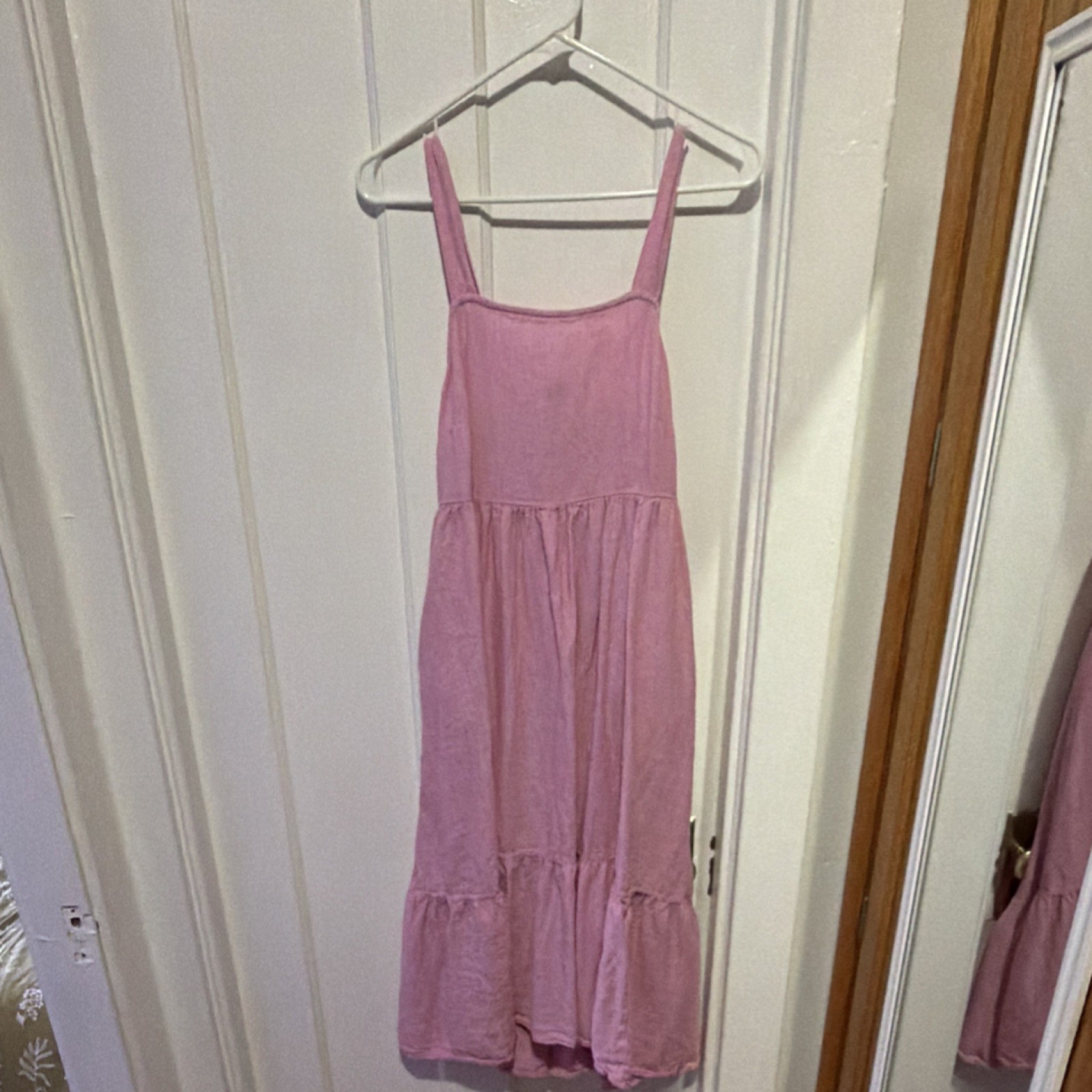 Time and Tru Pink Sundress S (4-6) Bow Tie Strappy Long Dress With Pockets 