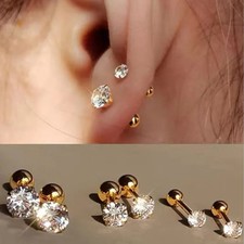 Stainless Steel Stud Earrings Simulated Zirconia Round Women Jewelry 6PCS