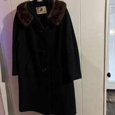 Vintage 50s Rothmoor Coat Genuine Mink Fur Collar   Black   Union Made S/M