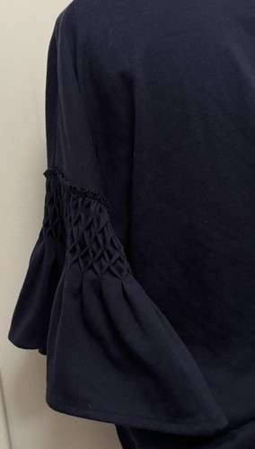 Witchery Blue Navy Flared Sleeve Intricate Detail Blouse-Workwear-Casual-Comfy-M - Picture 6 of 13