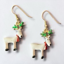 Christmas Reindeer Earrings Enamel Dangle Pierced Holiday Novelty