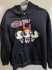 Powerpuff Girls Cartoon Network Hoodie Black Pullover Sweatshirt Girl's XL