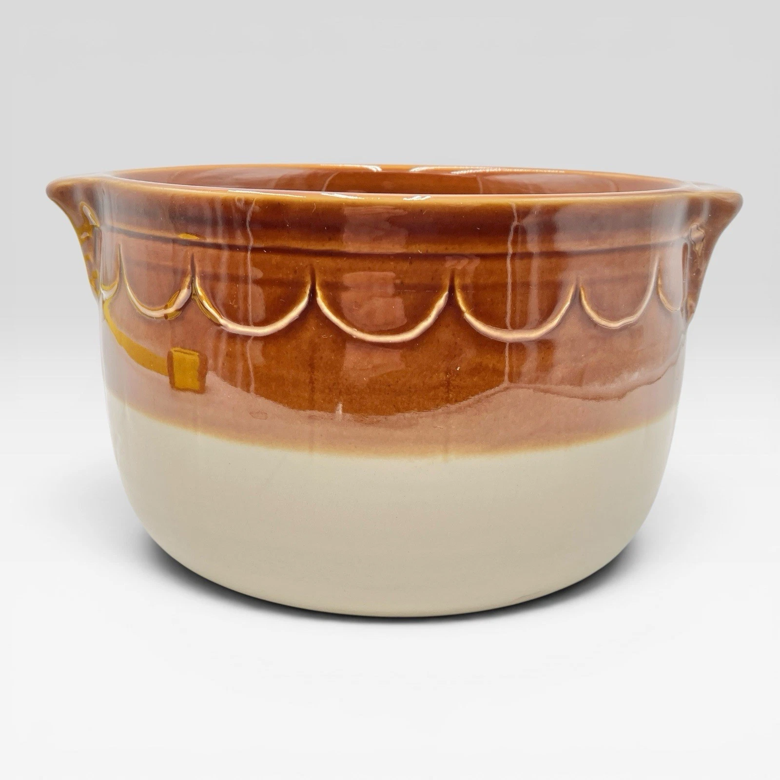 Vintage Emile Henry Brown Dutch Oven 2 Qt Scalloped Stoneware No Lid France