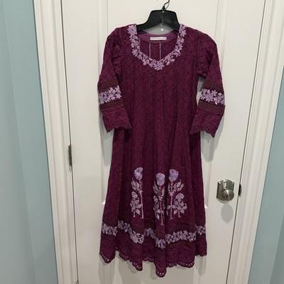 GIRLS Ansab Jahangir Burgundy Schiffli Lilac Embroidered Kalidaar Kaftan Dress  