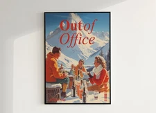 Retro Après Ski Wall Art - Out Of Office Skiing Poster, Cabin Winter Decor