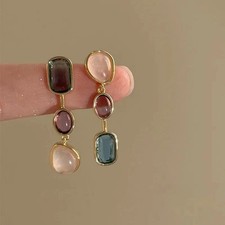 Asymmetric Colorful Resin Earrings for Women Retro Contrast Geometric Dangle Ear