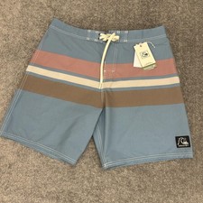 Quiksilver Board Shorts Mens Medium Blue Niagara Stripe Retro Quick Dry Swim NEW