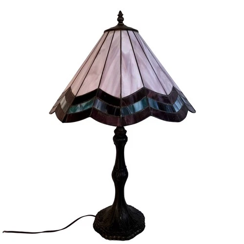 Vintage Tiffany Style Stained Glass Table Lamp Purple Green Rare Colors Art Deco