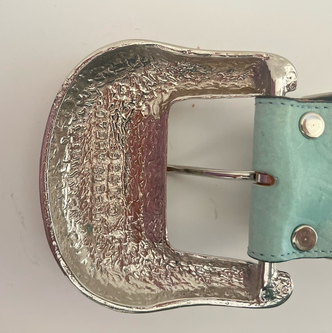 VTG Streets Ahead Wide Leather Belt w/Large Rhinestone Silver Metal Buckle SALE!